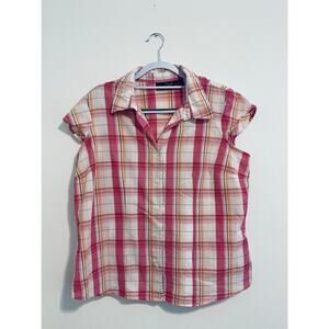 Giselle Apparel Sleeveless V-Neck Collar Pink Plaid Size 2X Plus Size Summer Top